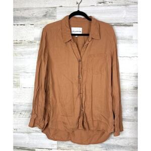 Lola River Womens L Tan Long Sleeve Button Up Soft Cozy Layer Shirt Blouse